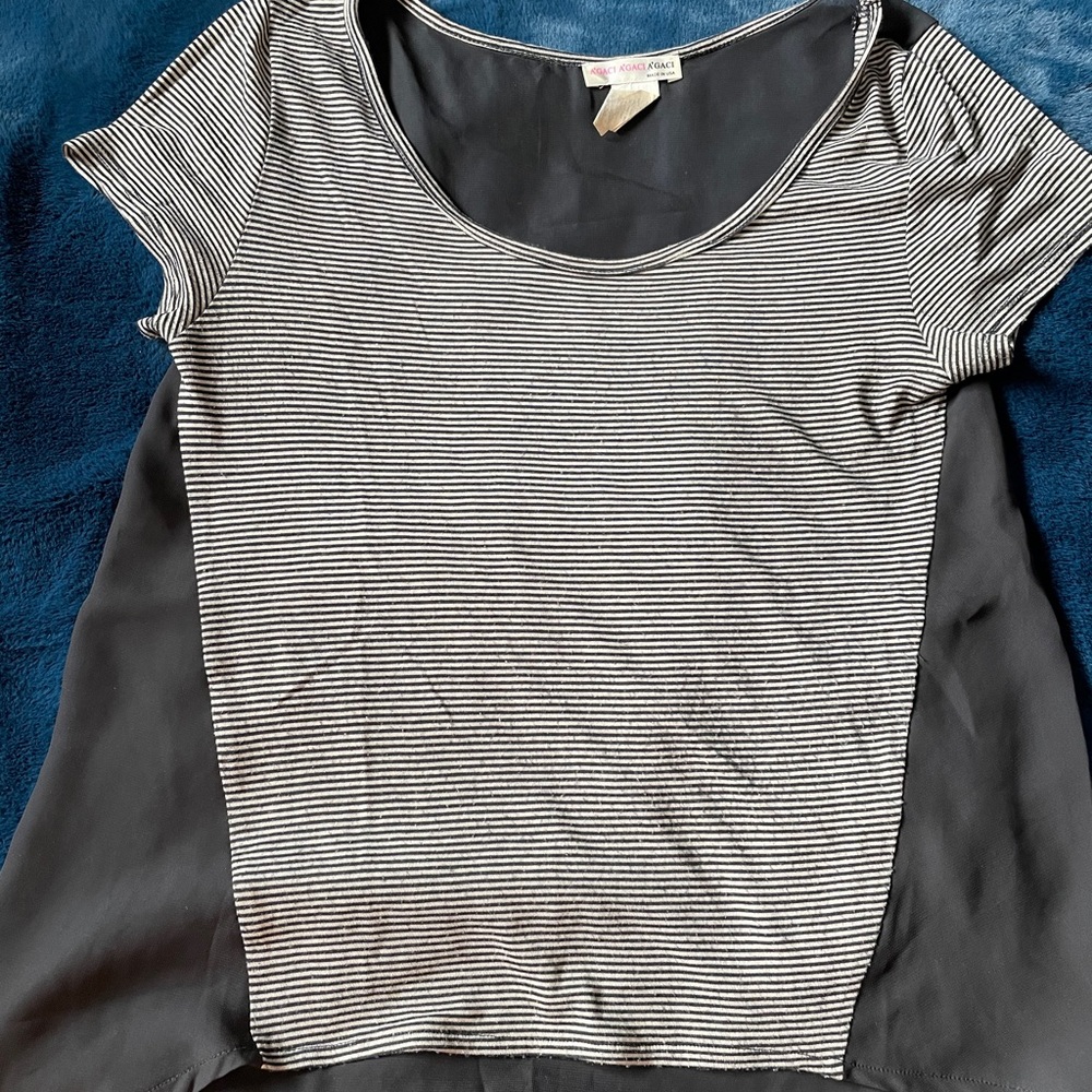 Striped flowing top with opaque back